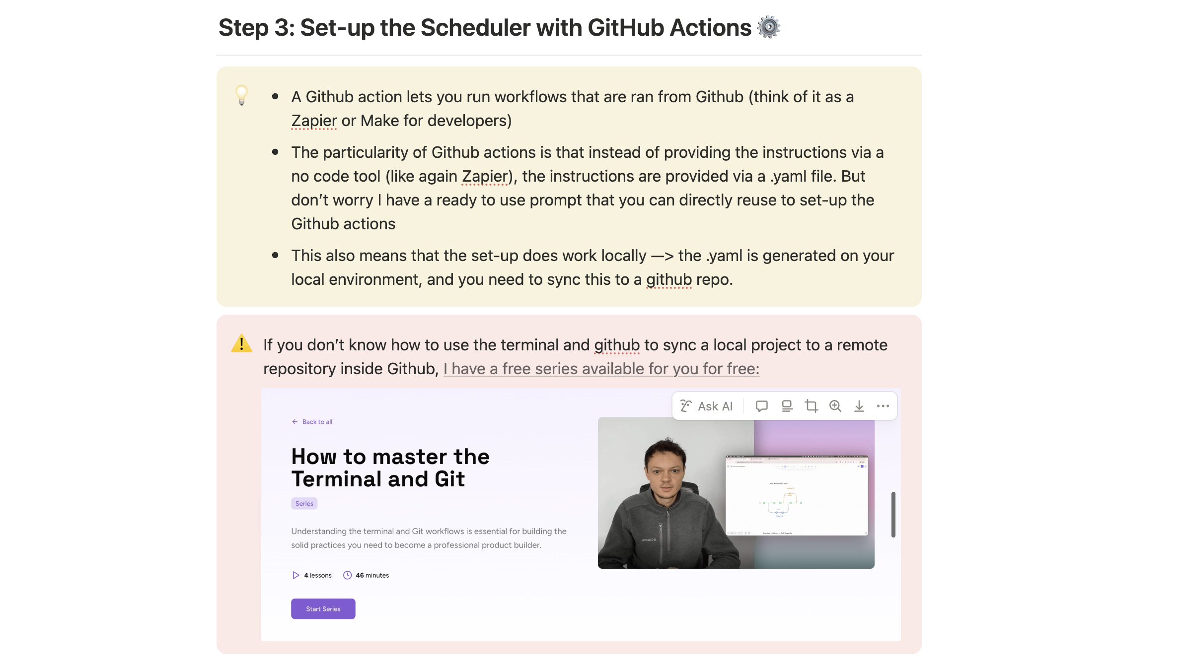 Step 3 of the guide: Setting up GitHub Actions to schedule Claude Code custom commands